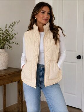 J. Crew Quilted Cream Puffer Vest